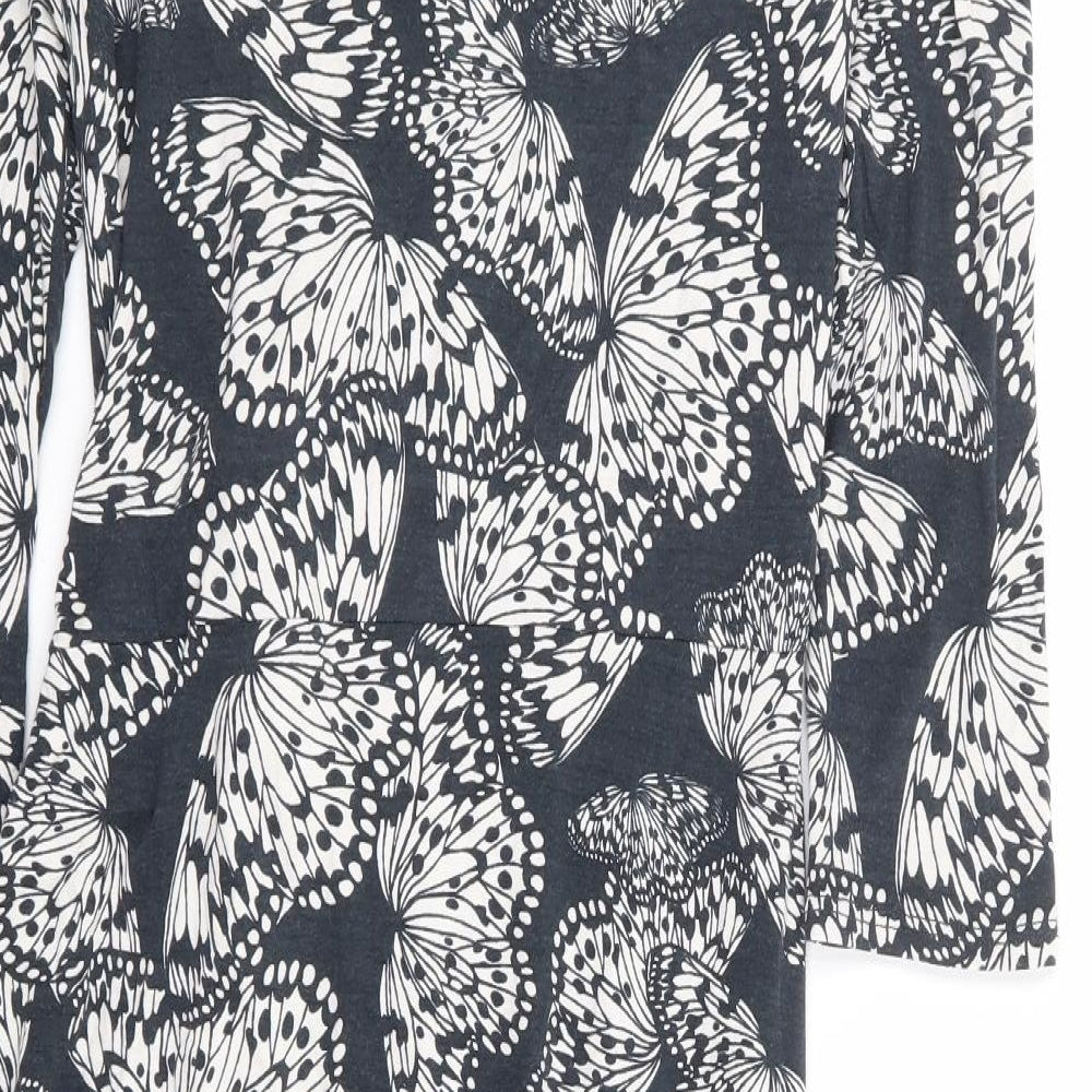 Phase Eight Womens Grey Geometric Viscose Wrap Dress Size 10 V-Neck Pullover - Butterfly Faux Wrap