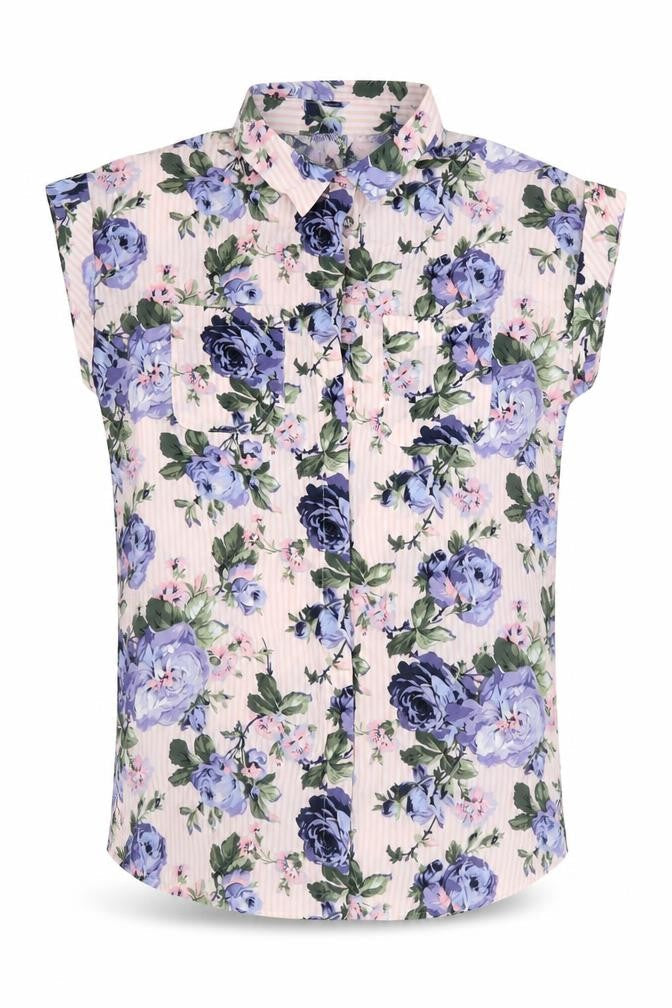 Oasis Womens Pink Floral Viscose Basic Button-Up Size 10 Collared