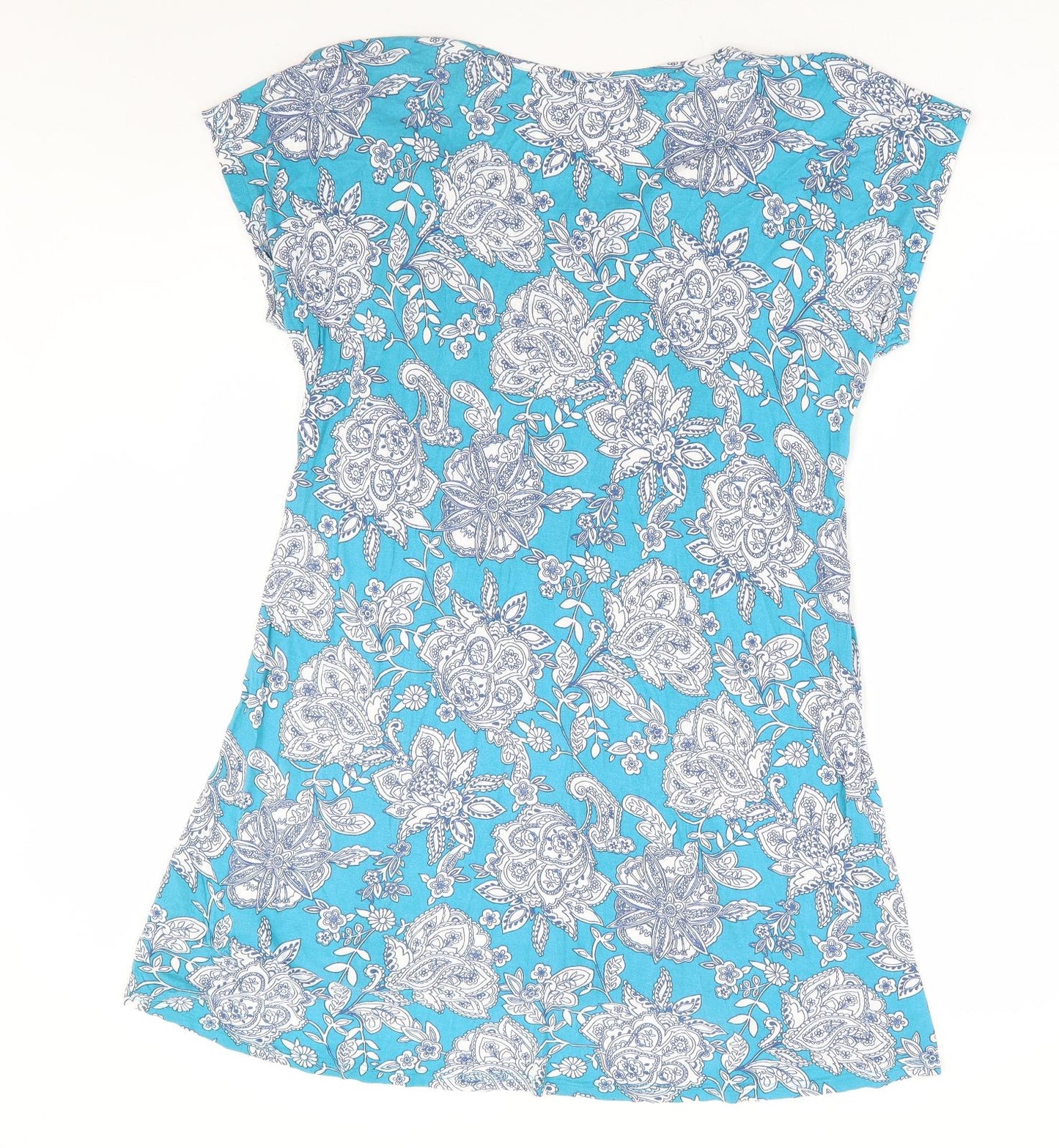 BHS Womens Blue Floral Viscose A-Line Size L Scoop Neck Pullover