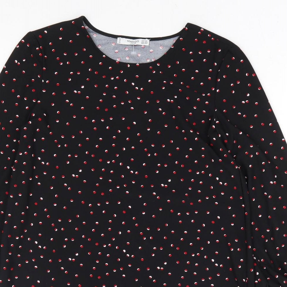 Mango Womens Black Polka Dot Polyester A-Line Size XS Round Neck Pullover