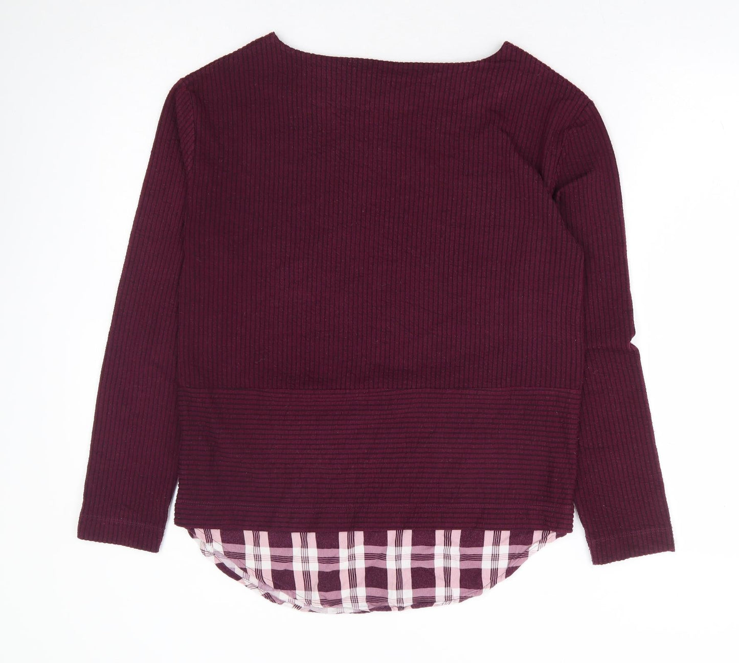 Marks and Spencer Womens Purple Plaid Polyester Basic Blouse Size 8 Boat Neck