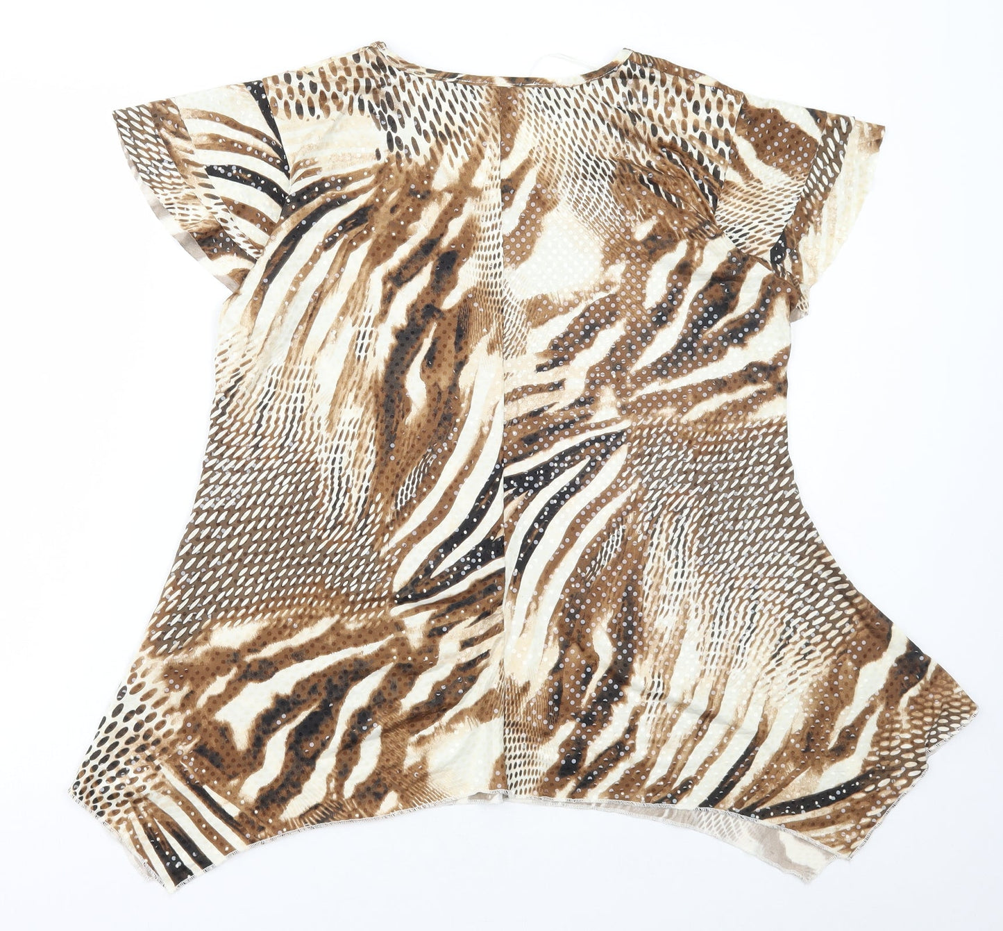 Just Elegance Womens Brown Animal Print Polyester Basic T-Shirt Size 16 Round Neck - Asymmetric