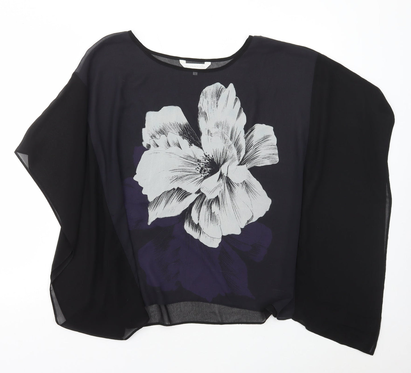 RJR.John Rocha Womens Black Floral Polyester Basic Blouse Size 12 Round Neck