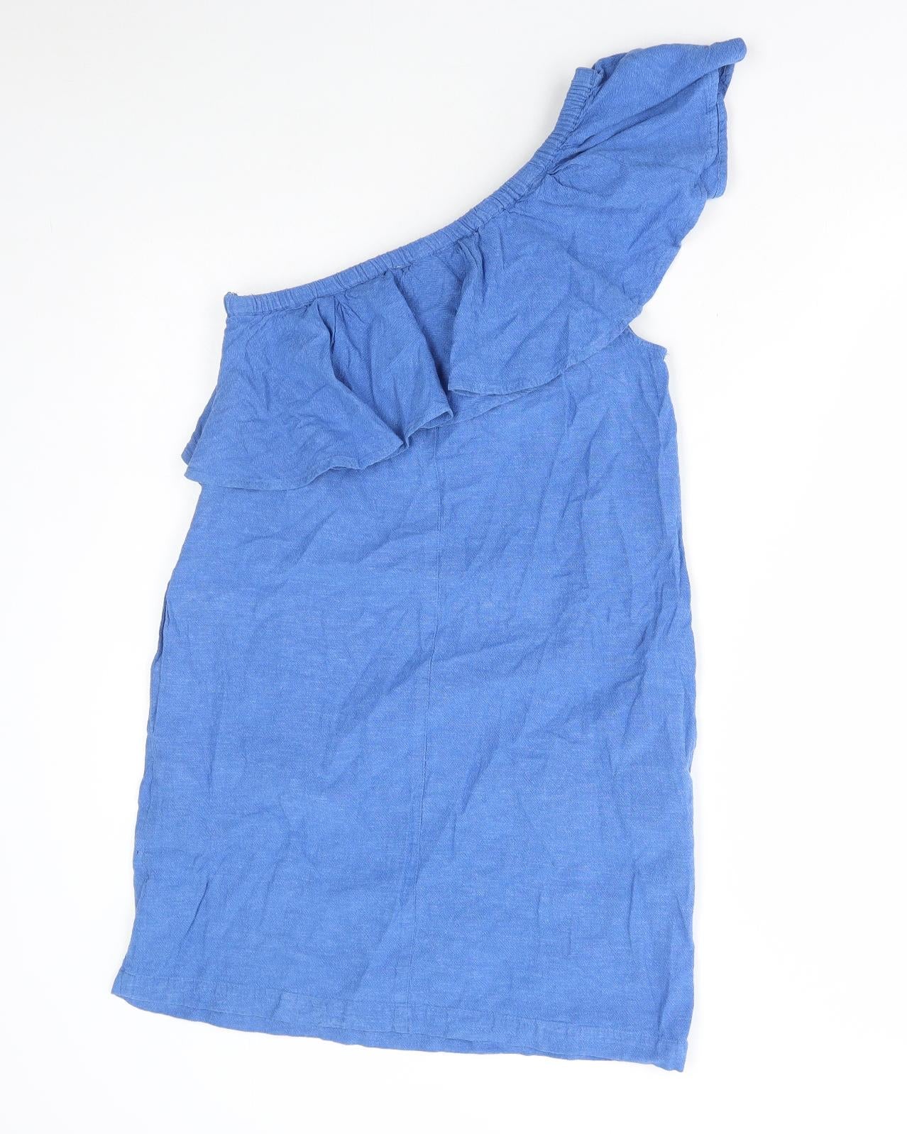 Warehouse Womens Blue Cotton A-Line Size 12 One Shoulder Zip
