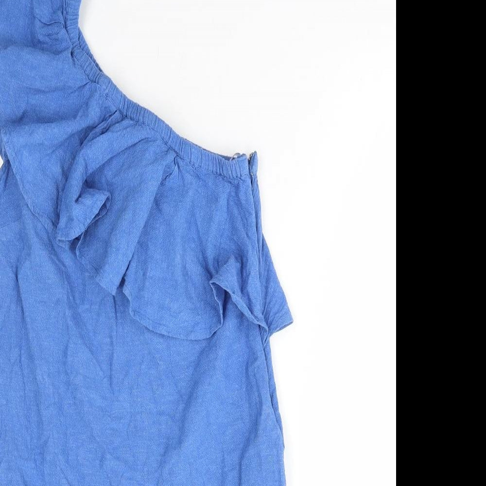 Warehouse Womens Blue Cotton A-Line Size 12 One Shoulder Zip