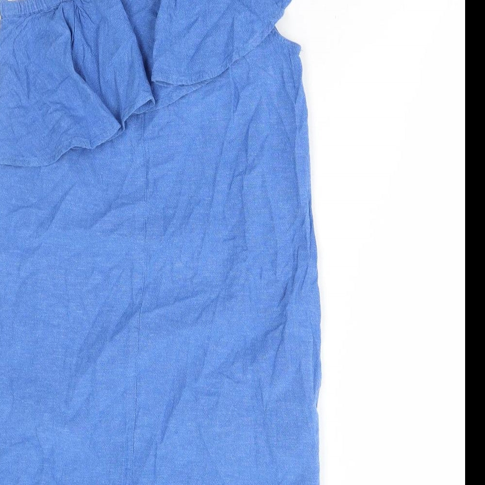 Warehouse Womens Blue Cotton A-Line Size 12 One Shoulder Zip