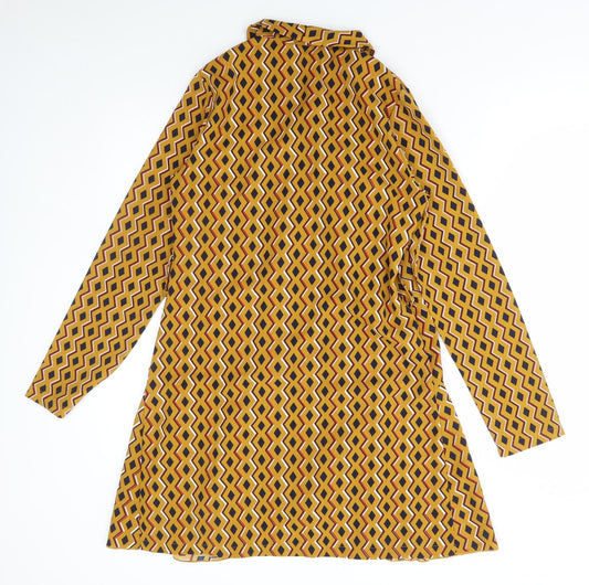PRETTYLITTLETHING Womens Yellow Geometric Jacket Size 8 Tie
