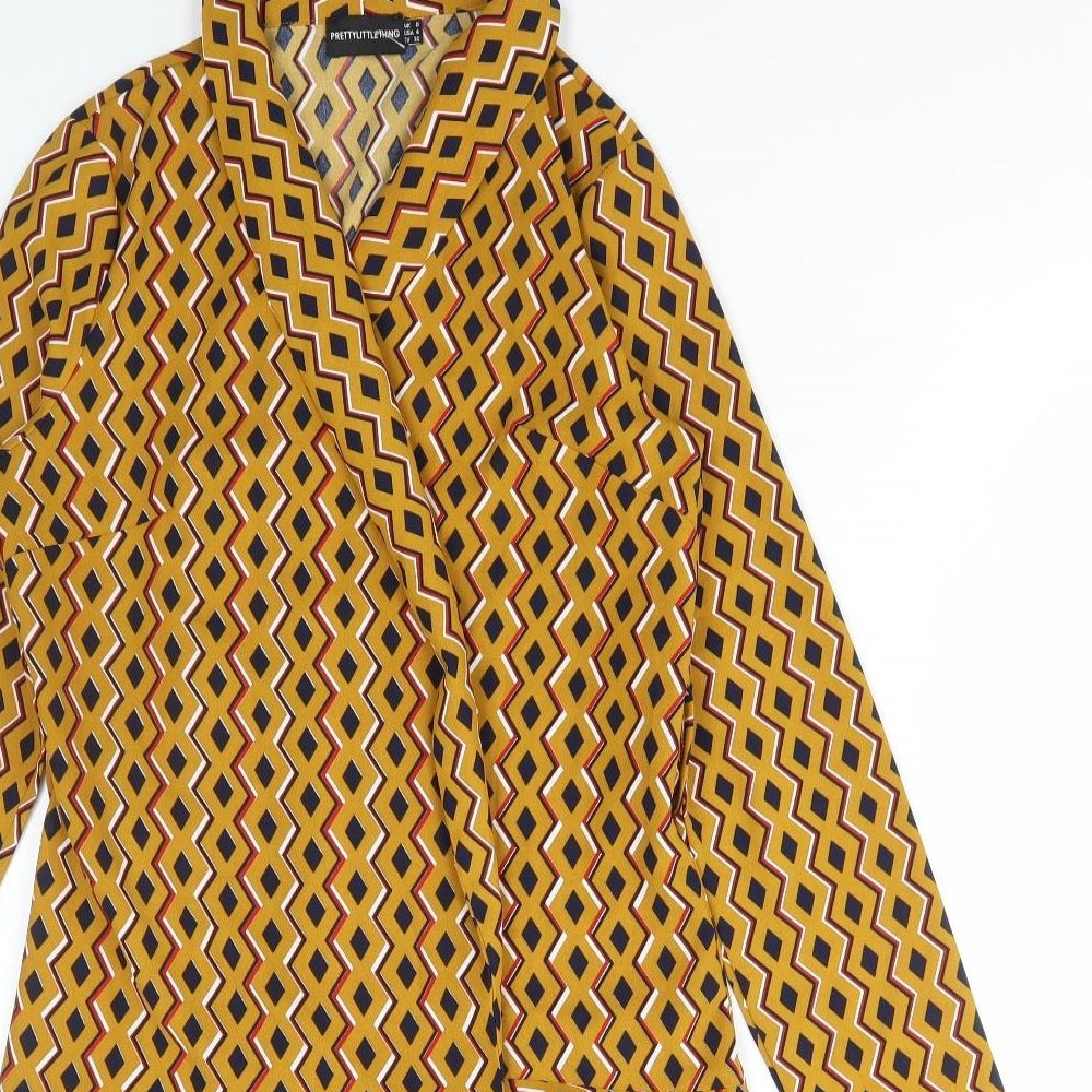 PRETTYLITTLETHING Womens Yellow Geometric Jacket Size 8 Tie