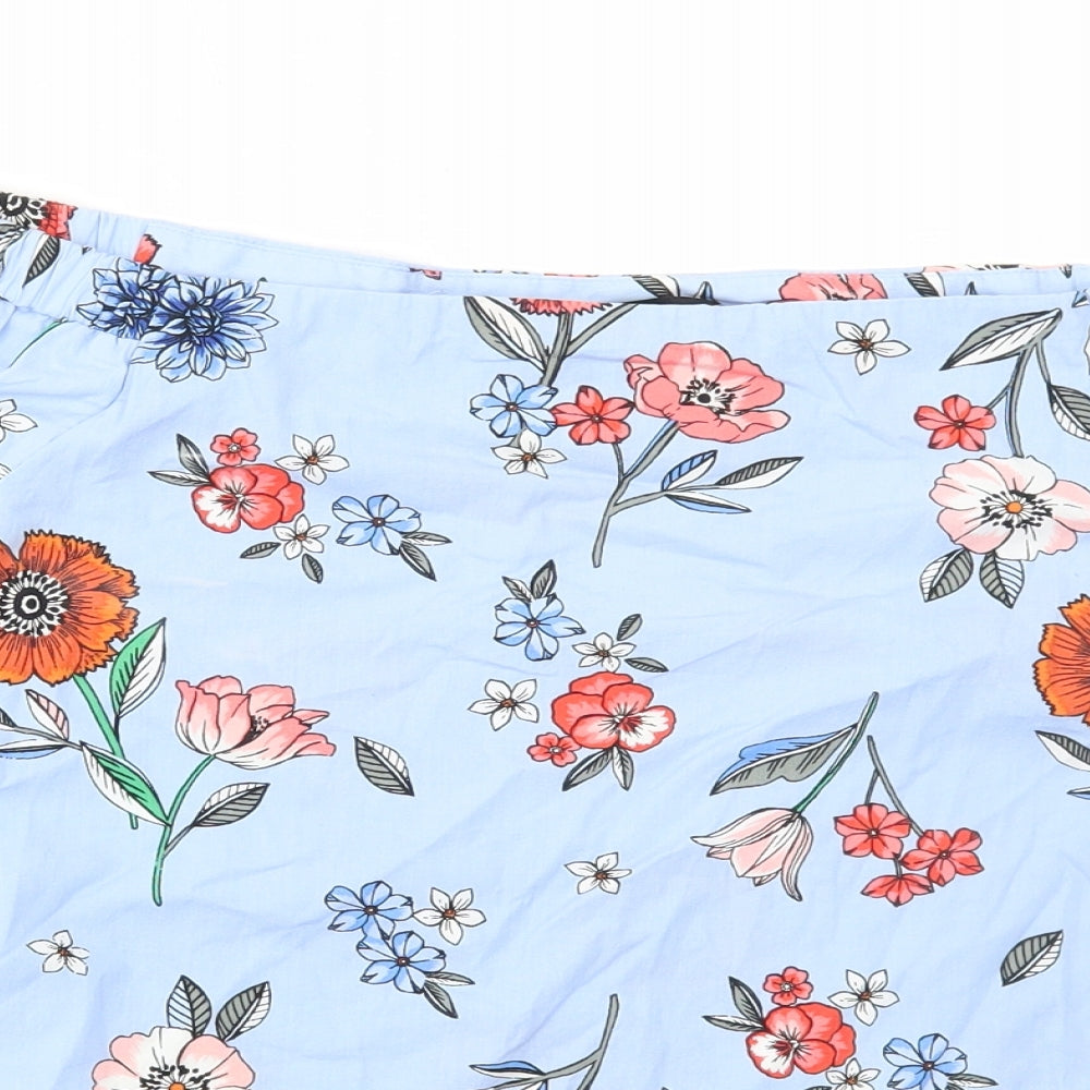 New Look Womens Blue Floral Cotton Basic Blouse Size 10 Off the Shoulder