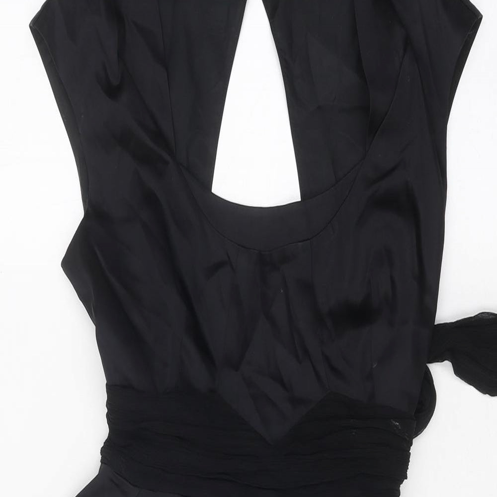 Warehouse Womens Black Polyester A-Line Size 10 Scoop Neck Button