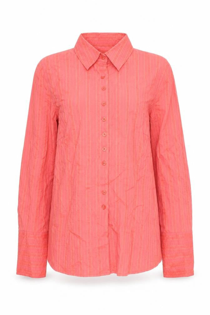 Olsen Womens Pink Striped Polyester Basic Button-Up Size 12 Collared