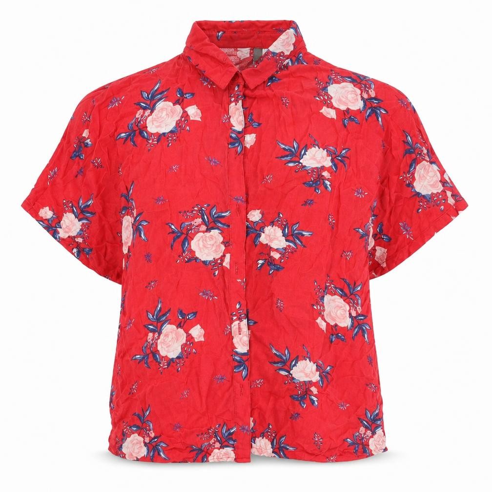 Divided Womens Red Floral Polyester Basic Blouse Size 6 Collared