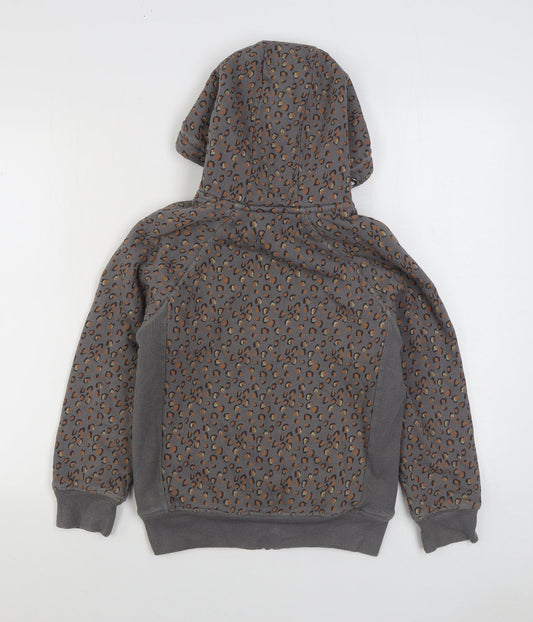 NEXT Girls Grey Animal Print Cotton Full Zip Hoodie Size 12 Years Zip - Leopard Print