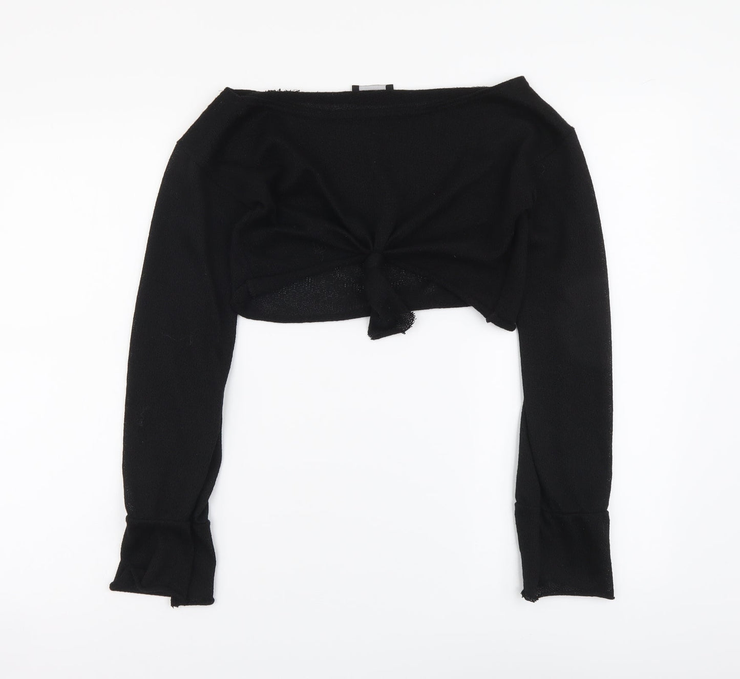 PRETTYLITTLETHING Womens Black Polyester Cropped Blouse Size 6 V-Neck - Tie Front