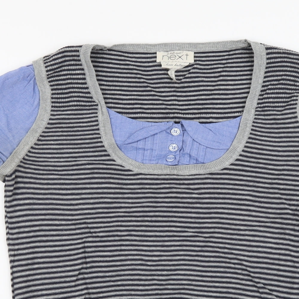 NEXT Womens Grey Striped Cotton Basic Blouse Size 10 Round Neck