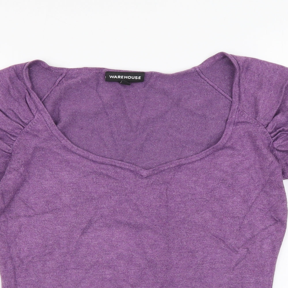 Warehouse Womens Purple Round Neck Viscose Pullover Jumper Size 10