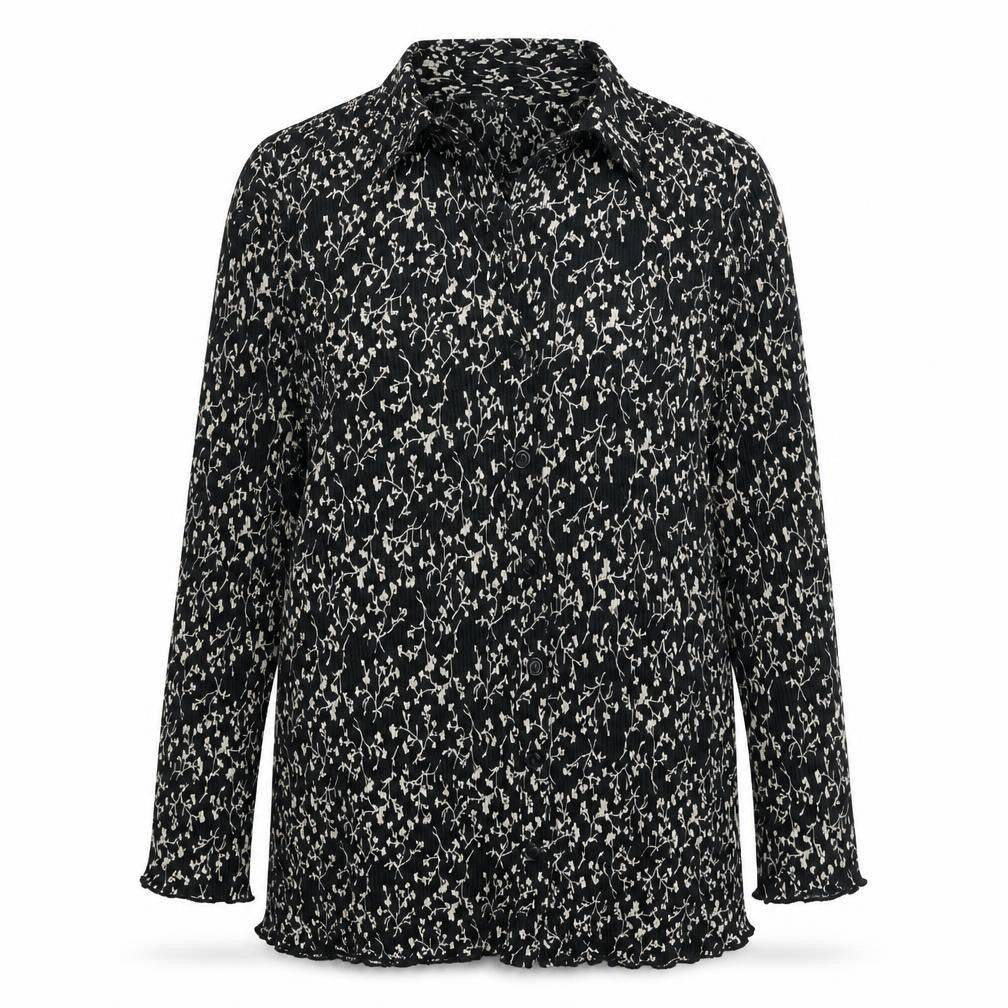 Profile Womens Black Floral Polyester Basic Button-Up Size 10 Collared