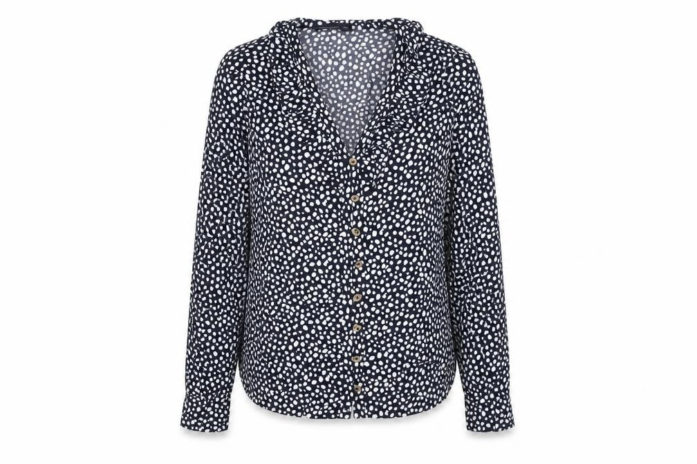 Marks and Spencer Womens Blue Animal Print Viscose Basic Button-Up Size 6 V-Neck