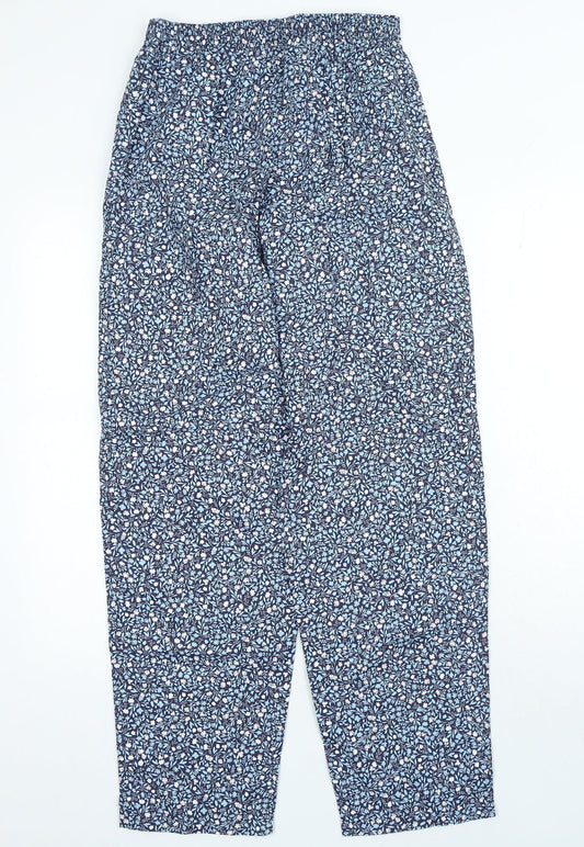 Marks and Spencer Womens Blue Floral Polyester Trousers Size S L29 in Regular Zip