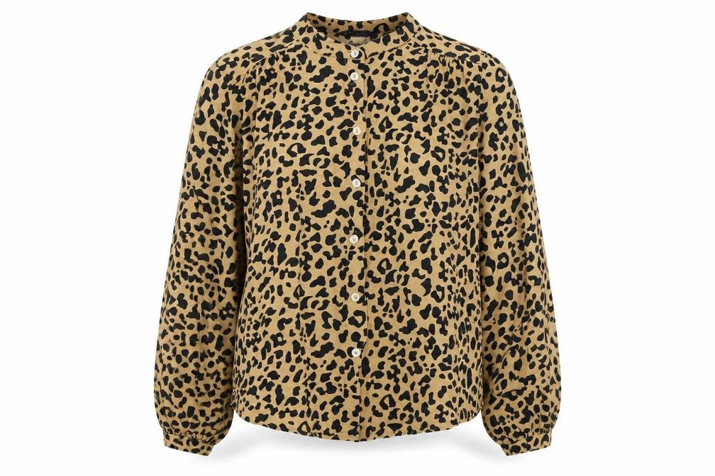Marks and Spencer Womens Brown Animal Print Viscose Basic Button-Up Size 12 Round Neck