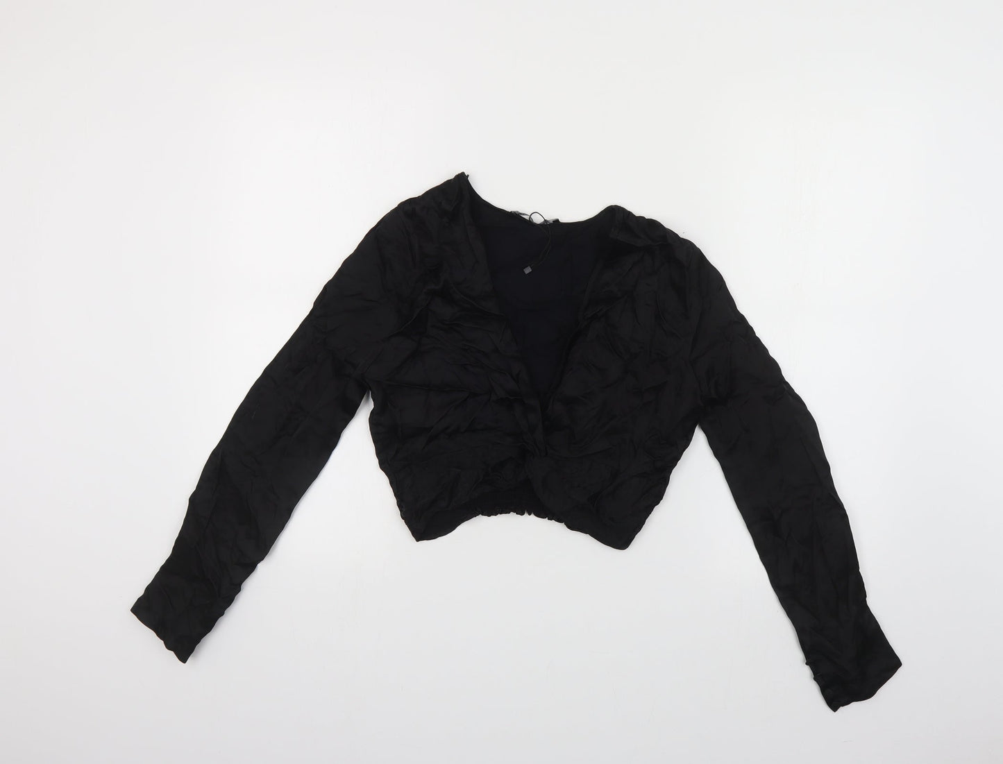 Zara Womens Black Viscose Cropped Blouse Size M V-Neck