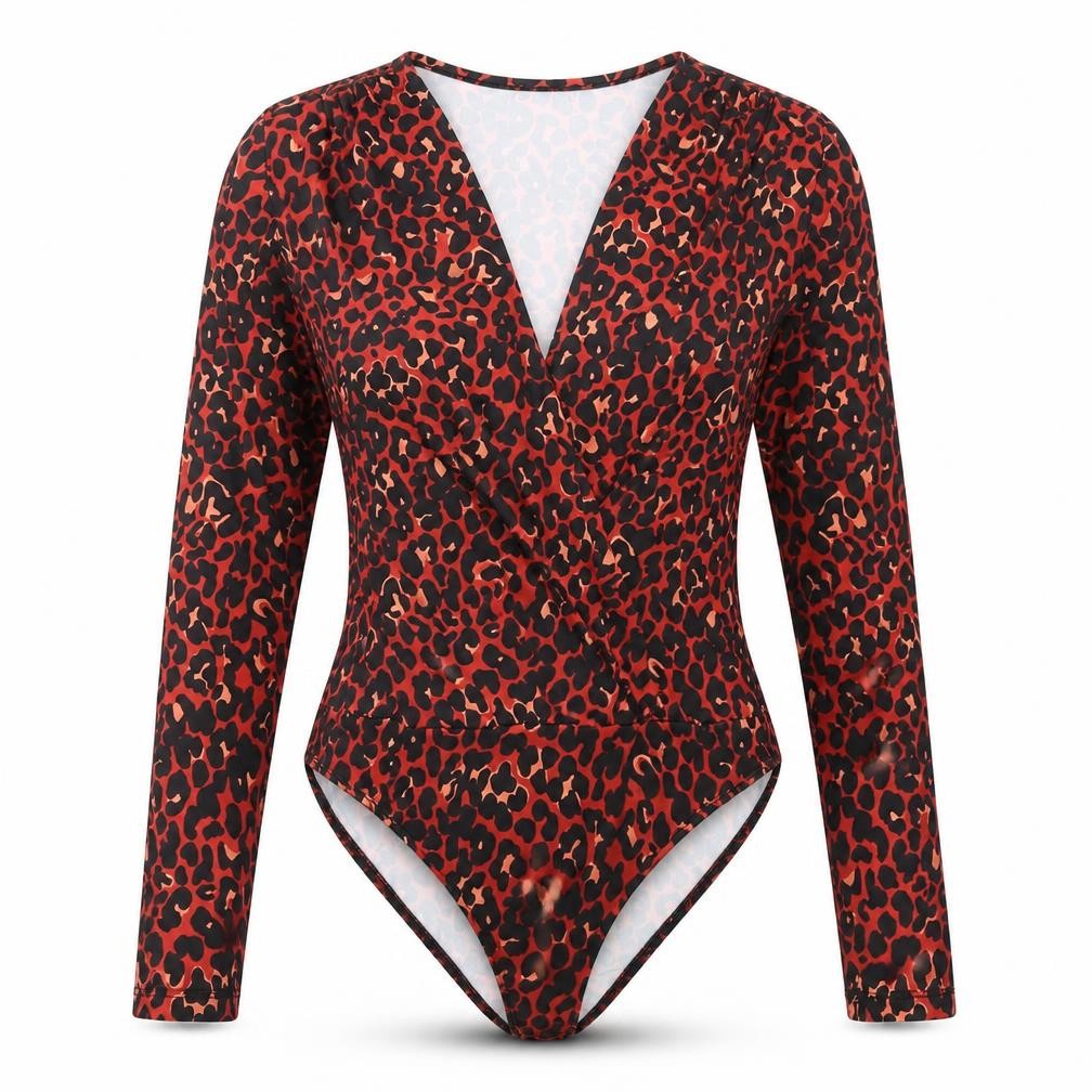 Zara Womens Red Animal Print Polyester Leotard One-Piece Size S Snap - Leopard Print