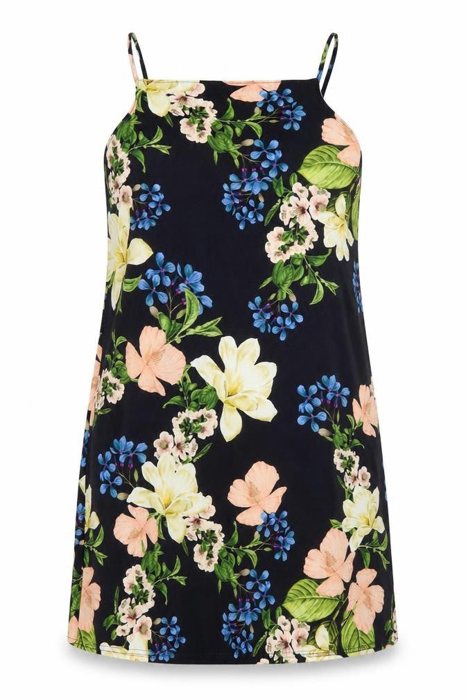 boohooMAN Boohooo Womens Black Floral Polyester Tank Dress Size 10 Square Neck Pullover