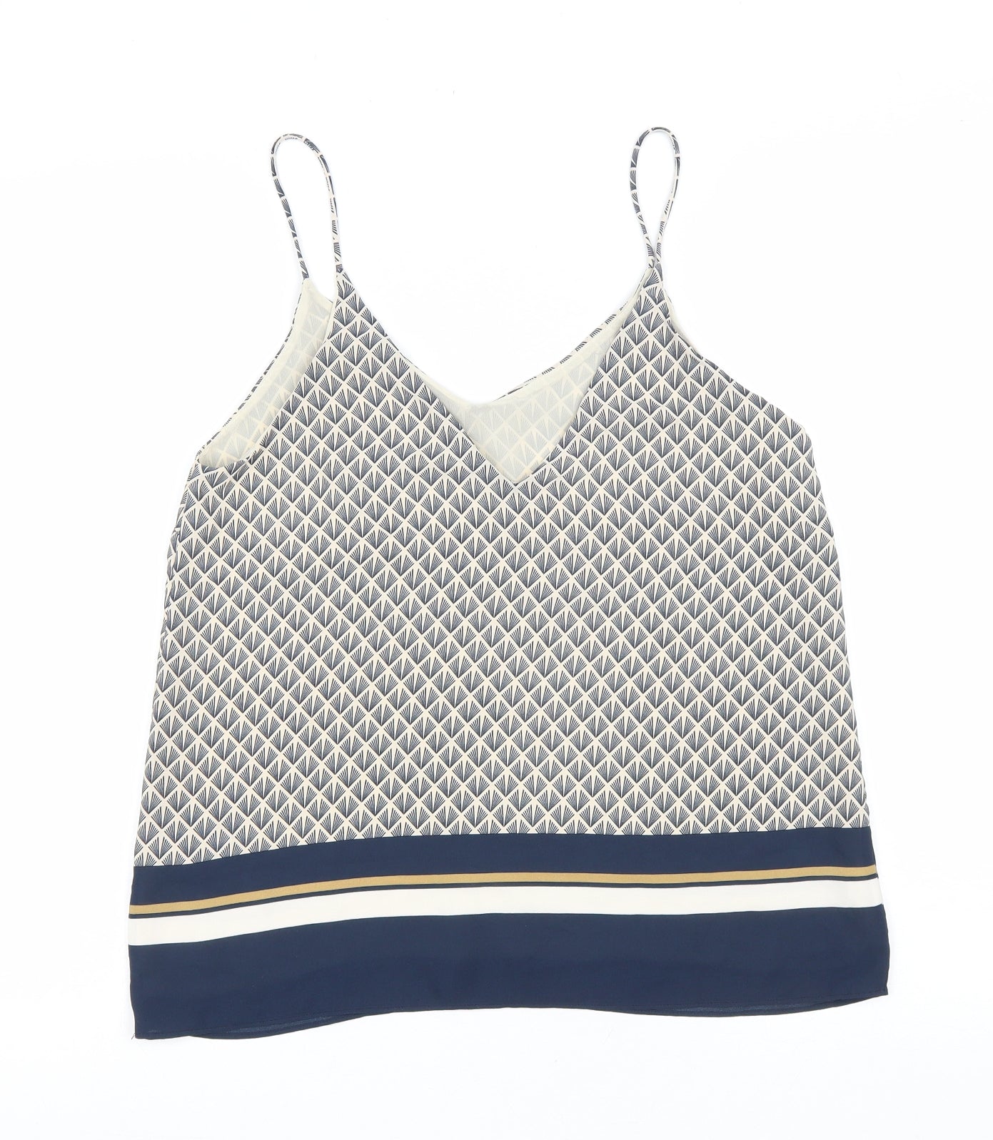 H&M Womens Blue Geometric Polyester Camisole Tank Size 8 V-Neck