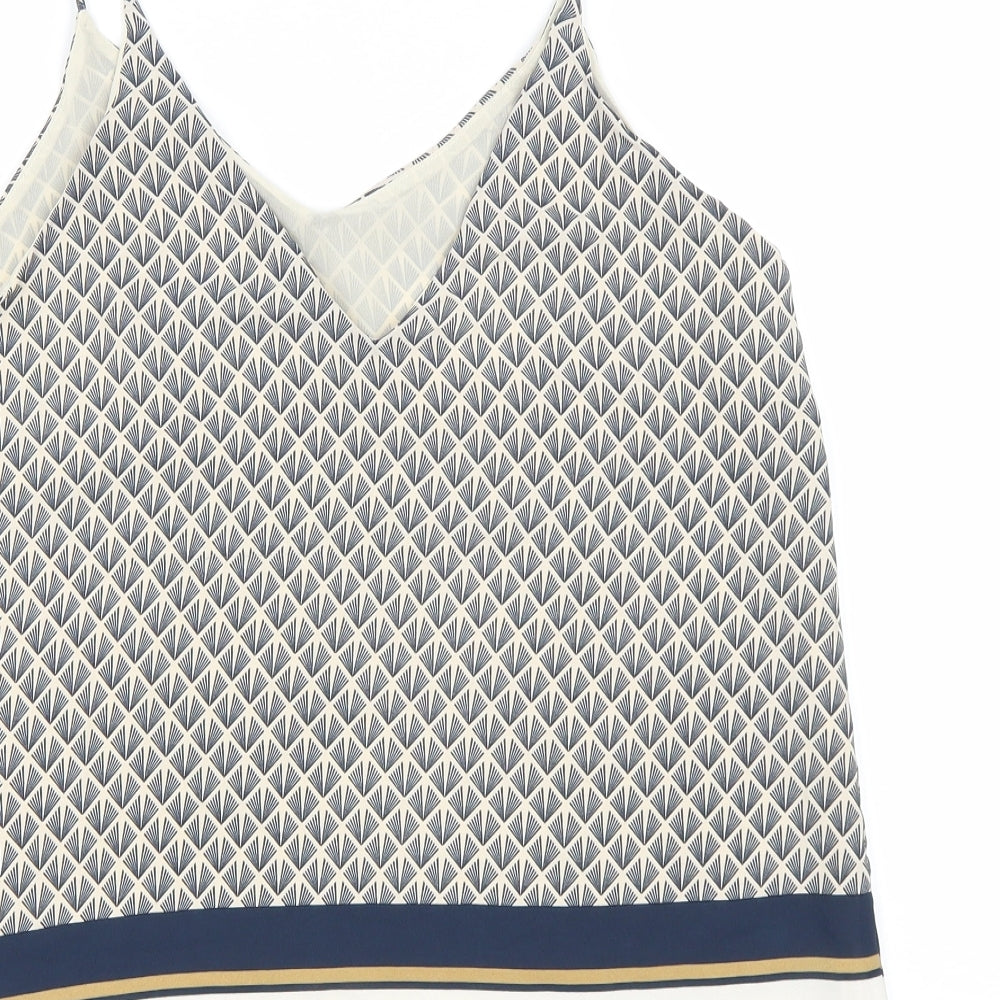 H&M Womens Blue Geometric Polyester Camisole Tank Size 8 V-Neck