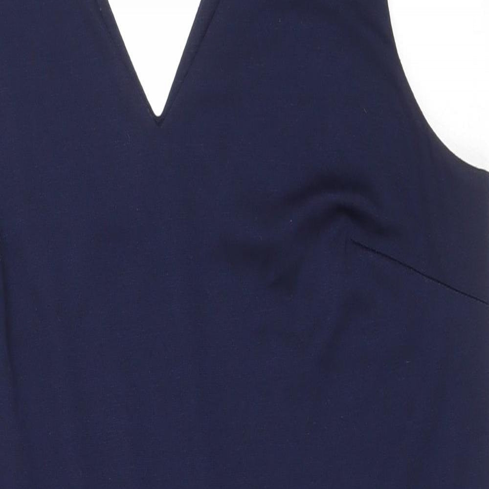 M&Co Womens Blue Polyester Pencil Dress Size 14 V-Neck Pullover
