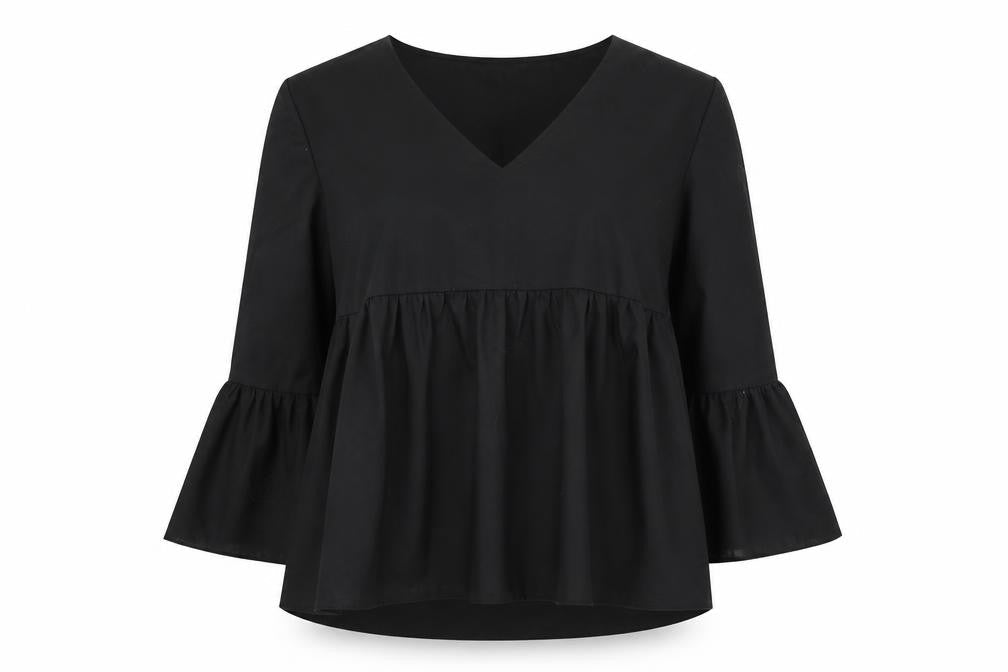 Boohoo Womens Black Polyester Basic Blouse Size 6 V-Neck
