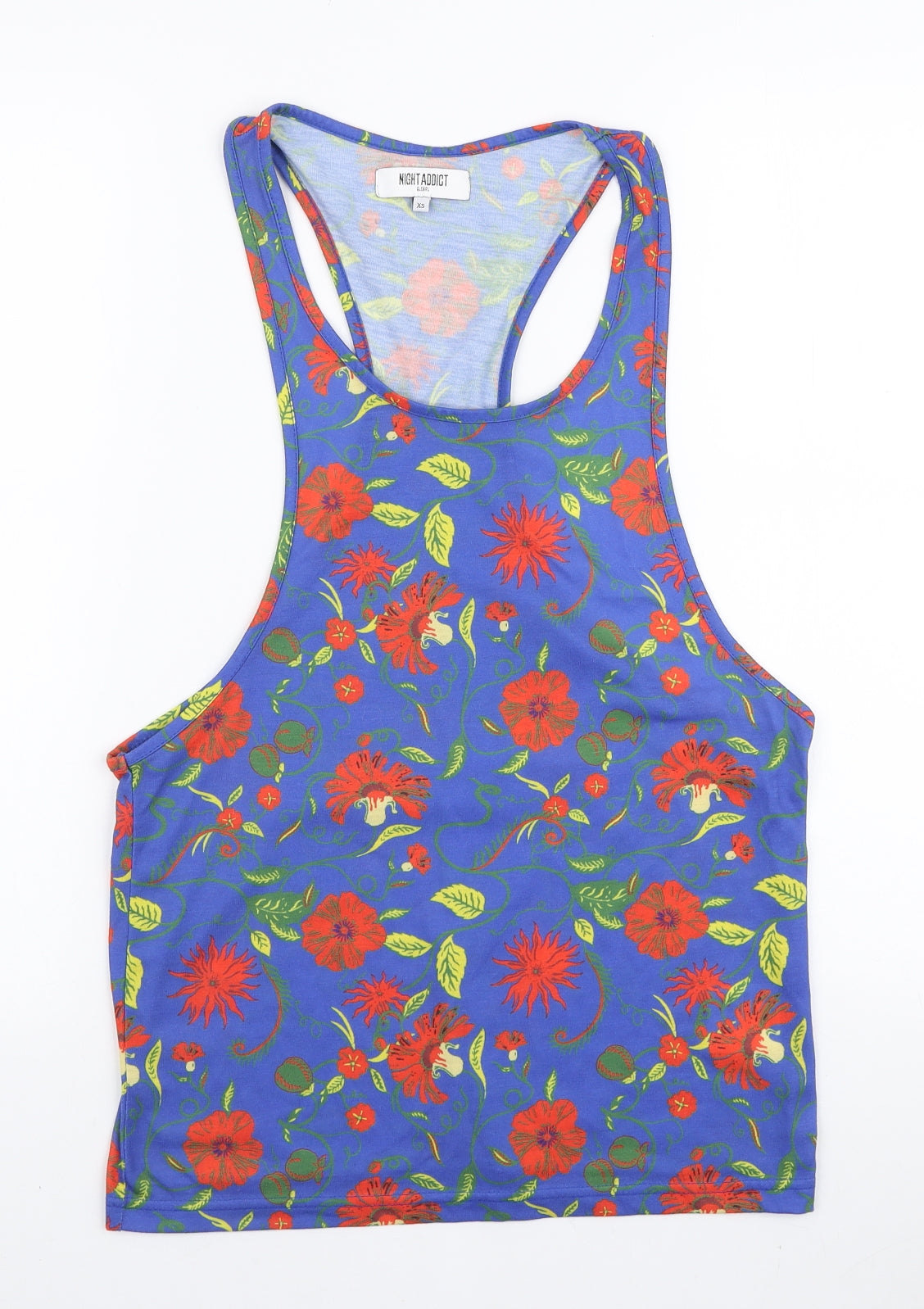 Night Addict Womens Blue Floral Polyester Basic Tank Size XS Scoop Neck