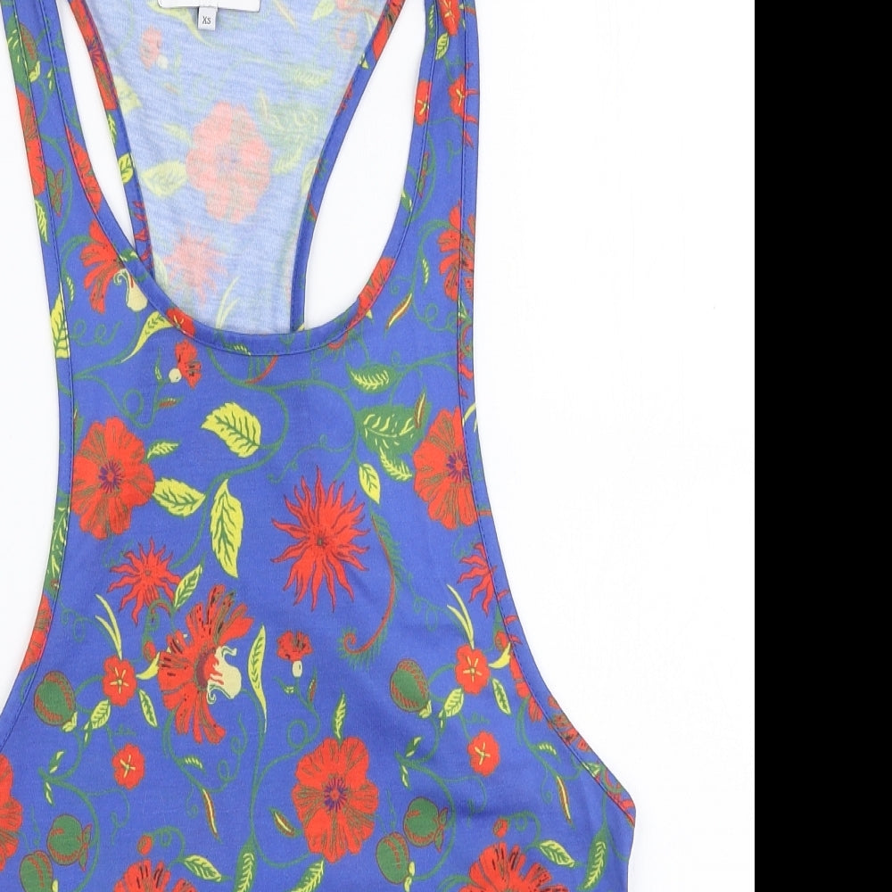 Night Addict Womens Blue Floral Polyester Basic Tank Size XS Scoop Neck
