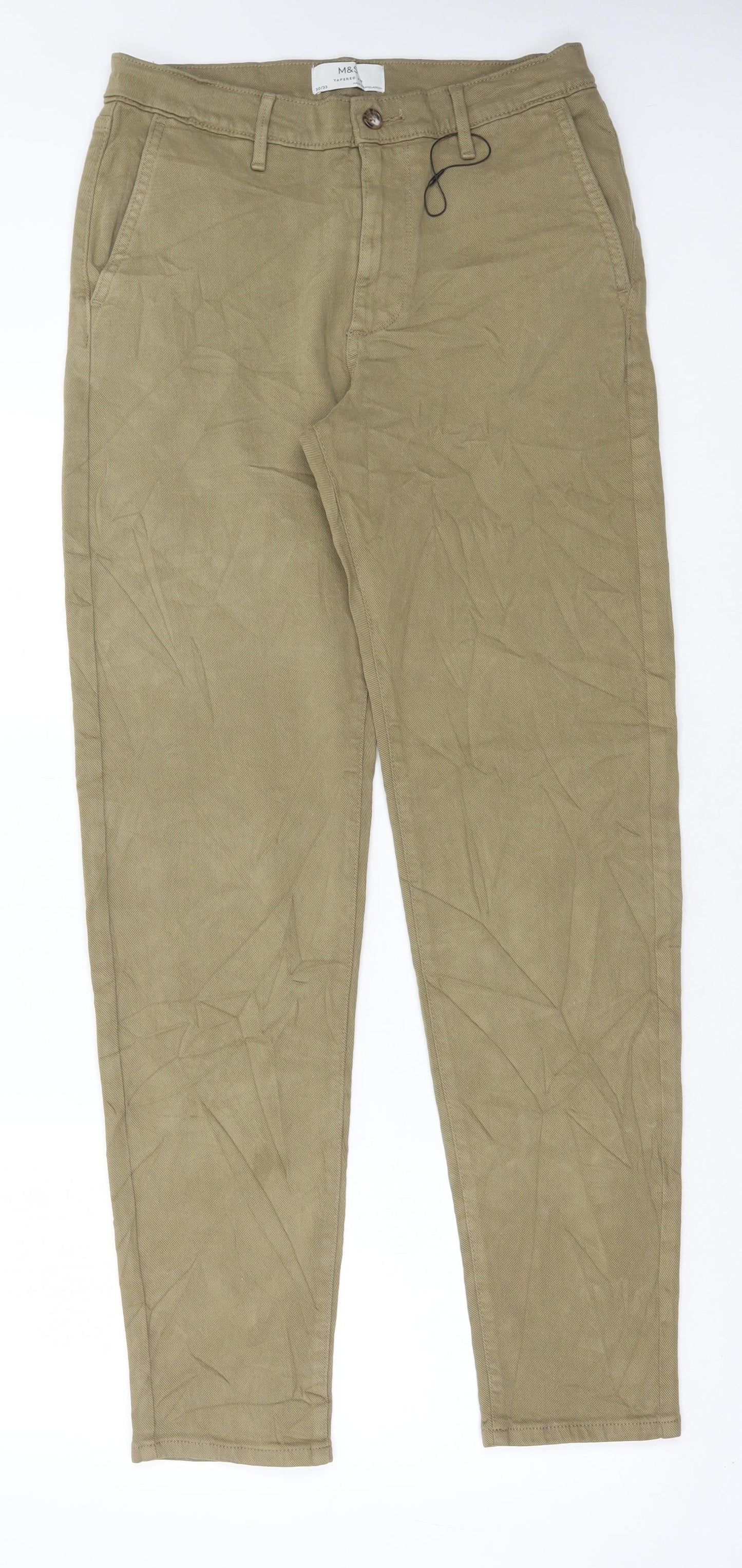 Marks and Spencer Womens Beige Cotton Chino Trousers Size 30 in L33 in Regular Button
