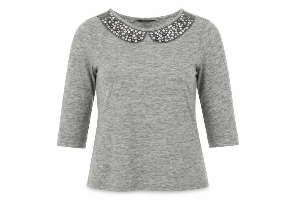 Marks and Spencer Womens Grey Acrylic Basic T-Shirt Size 10 Boat Neck