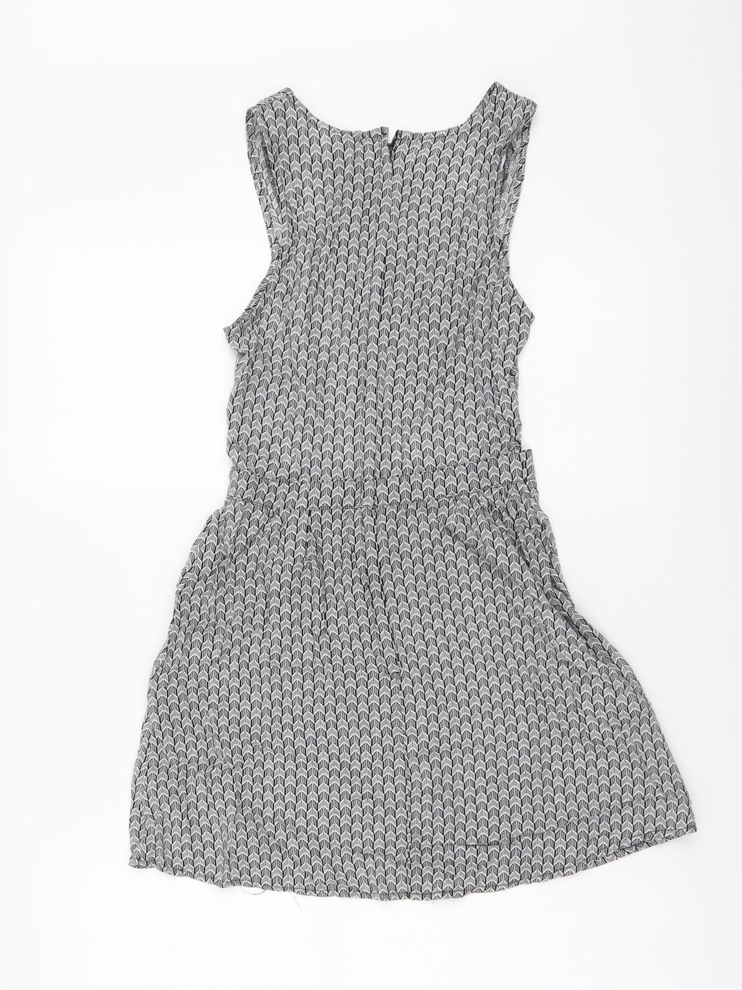 H&M Womens Black Geometric Polyester Mini Size 6 Round Neck Zip