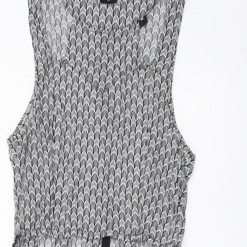 H&M Womens Black Geometric Polyester Mini Size 6 Round Neck Zip