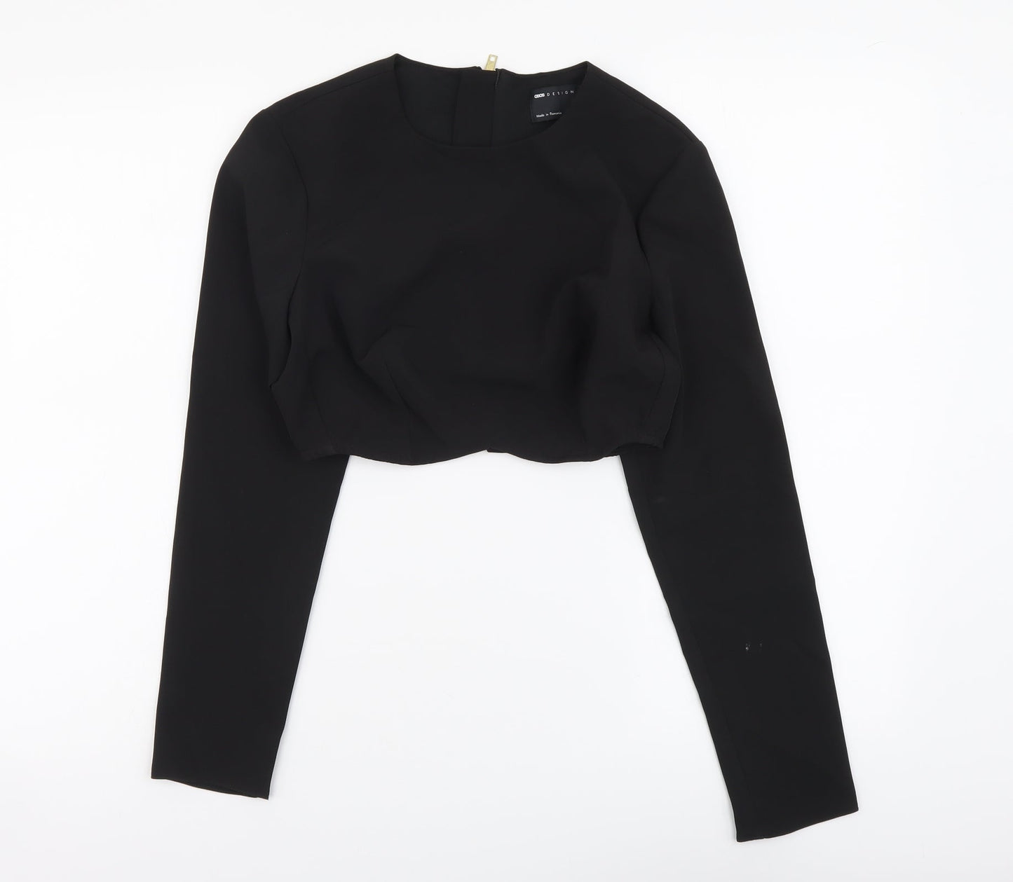 ASOS Womens Black Polyester Cropped Blouse Size 8 Round Neck