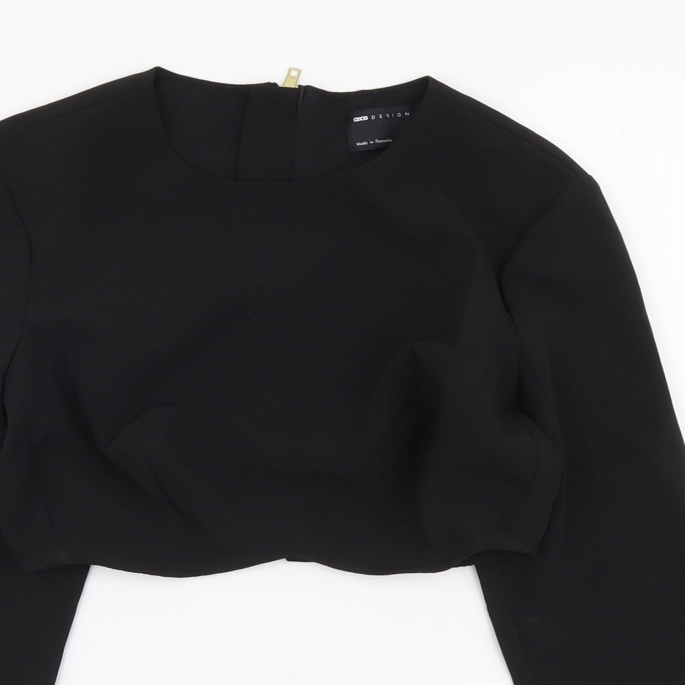 ASOS Womens Black Polyester Cropped Blouse Size 8 Round Neck