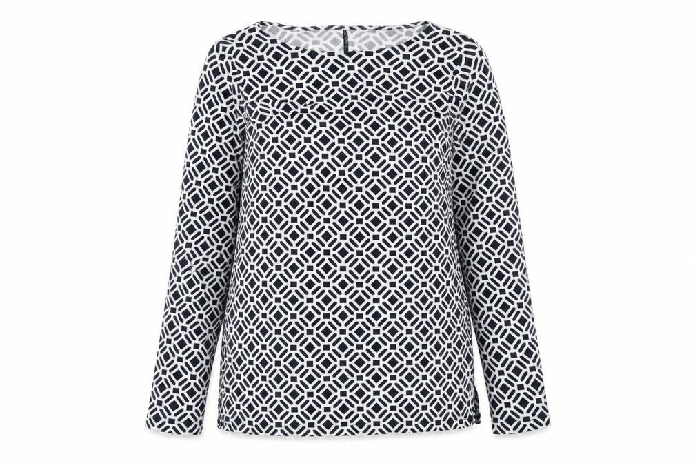 Marks and Spencer Womens Blue Geometric Lyocell Basic Blouse Size 12 Boat Neck