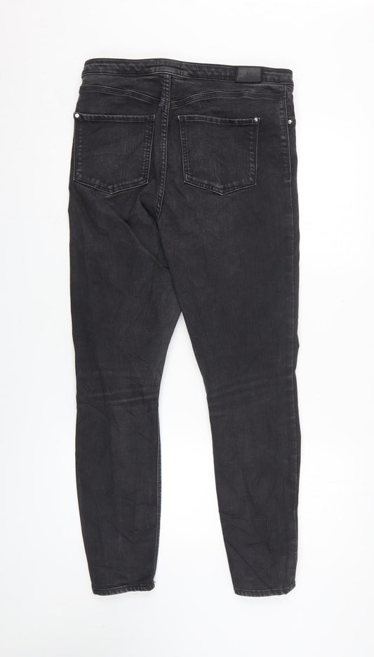 River Island Mens Black Cotton Skinny Jeans Size 16 L26 in Regular Zip