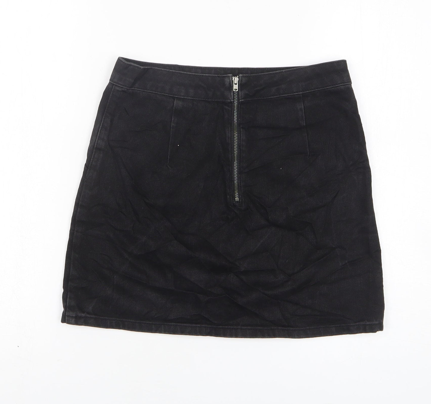 Topshop Womens Black Cotton Mini Skirt Size 25 in Zip