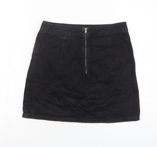 Topshop Womens Black Cotton Mini Skirt Size 25 in Zip
