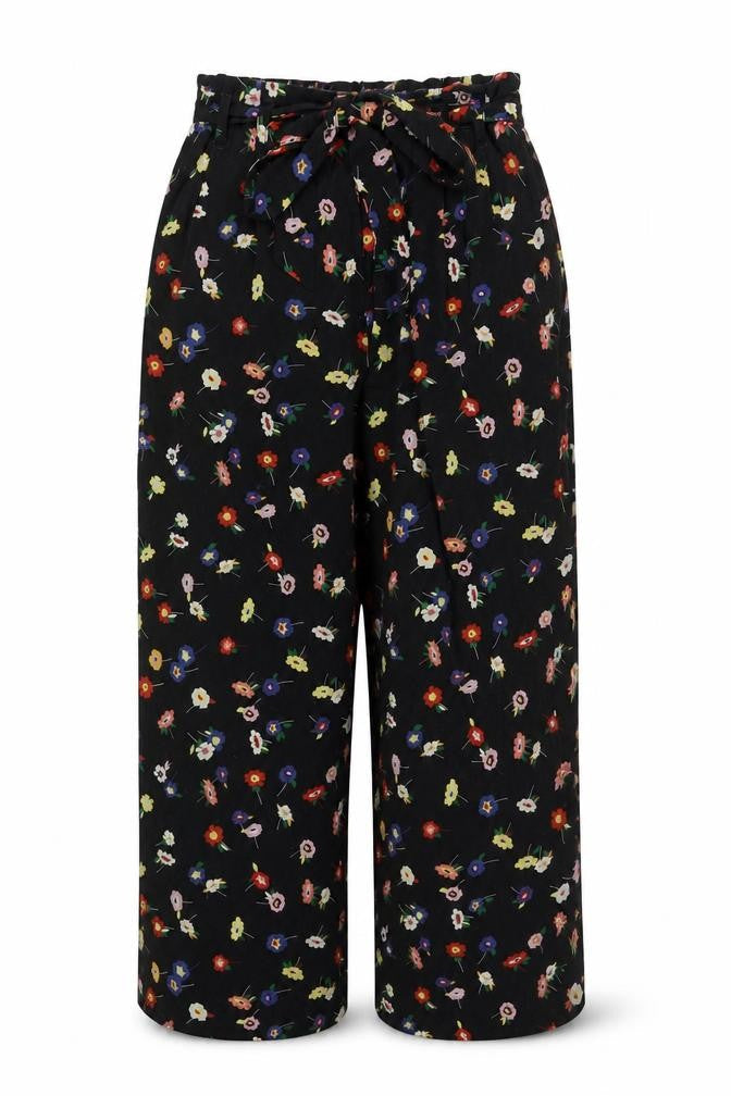 Zara Womens Black Floral Polyester Bloomer Trousers Size S L24.5 in Regular Tie