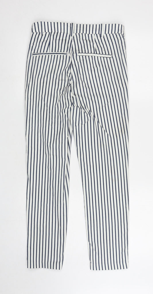 H&M Womens White Striped Cotton Carrot Trousers Size 8 L26.5 in Regular Zip