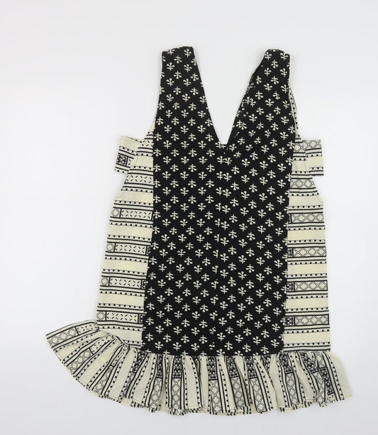 ASOS Womens Black Geometric Polyester Tank Dress Size 8 V-Neck Button