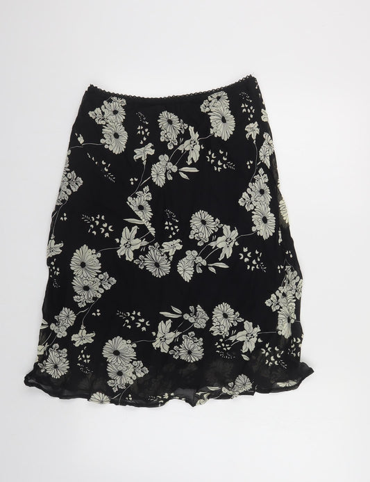 Prewrn Womens Black Floral Viscose A-Line Skirt Size 16