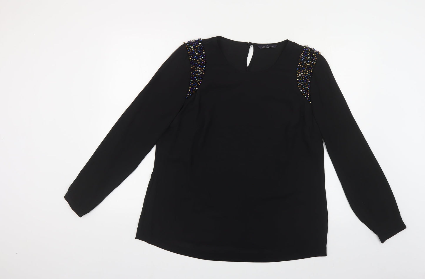 Marks and Spencer Womens Black Polyester Basic Blouse Size M Round Neck - Embellished Shoulders
