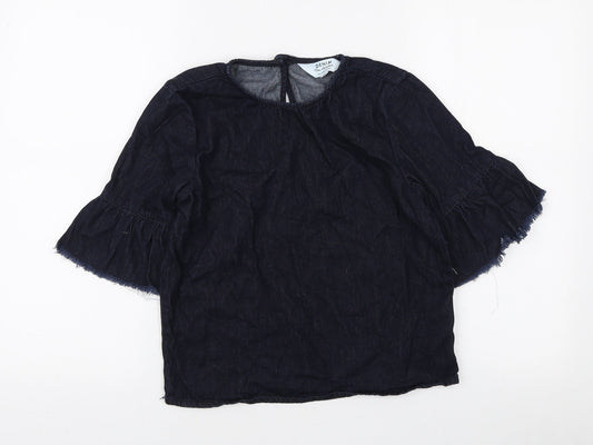 Missguided Womens Blue Cotton Basic Blouse Size 6 Round Neck