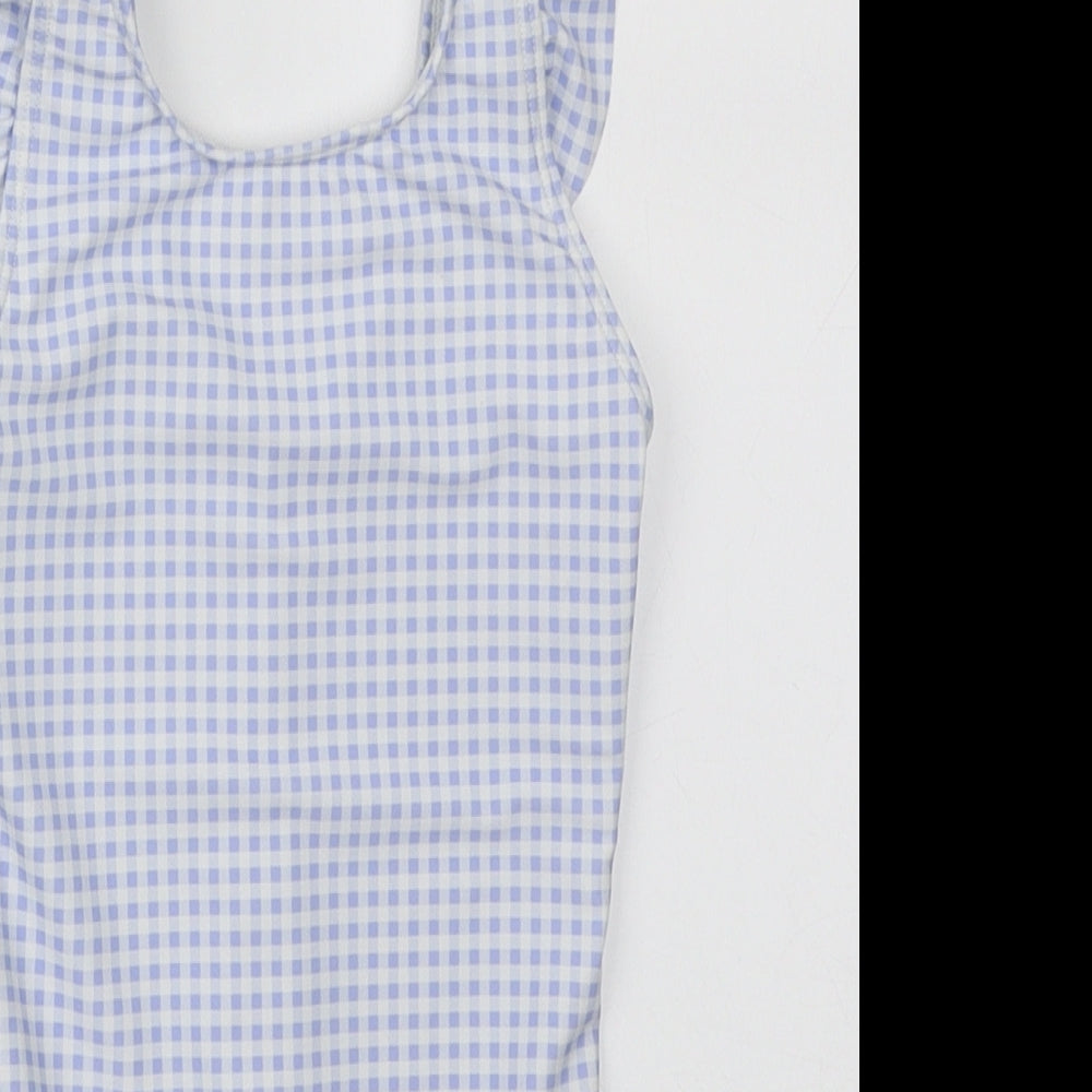 George Girls Blue Check Polyester Bodysuit One-Piece Size 4-5 Years Pullover - Swimming Costume